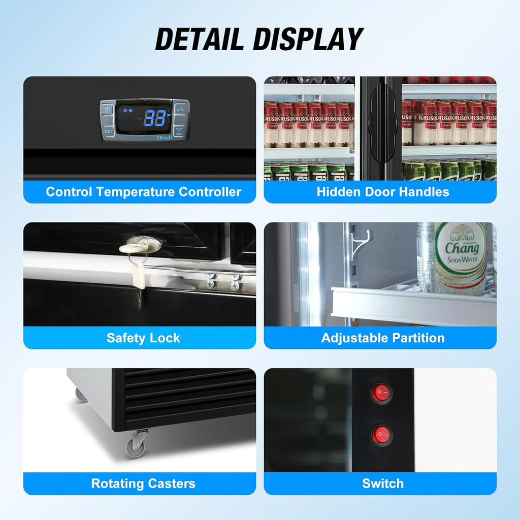 Commercial Merchandiser Refrigerator, 3 Glass Door, Beverage Cooler, 74" x 26" x 82", 62.5 Cu. Ft., NSF Certified