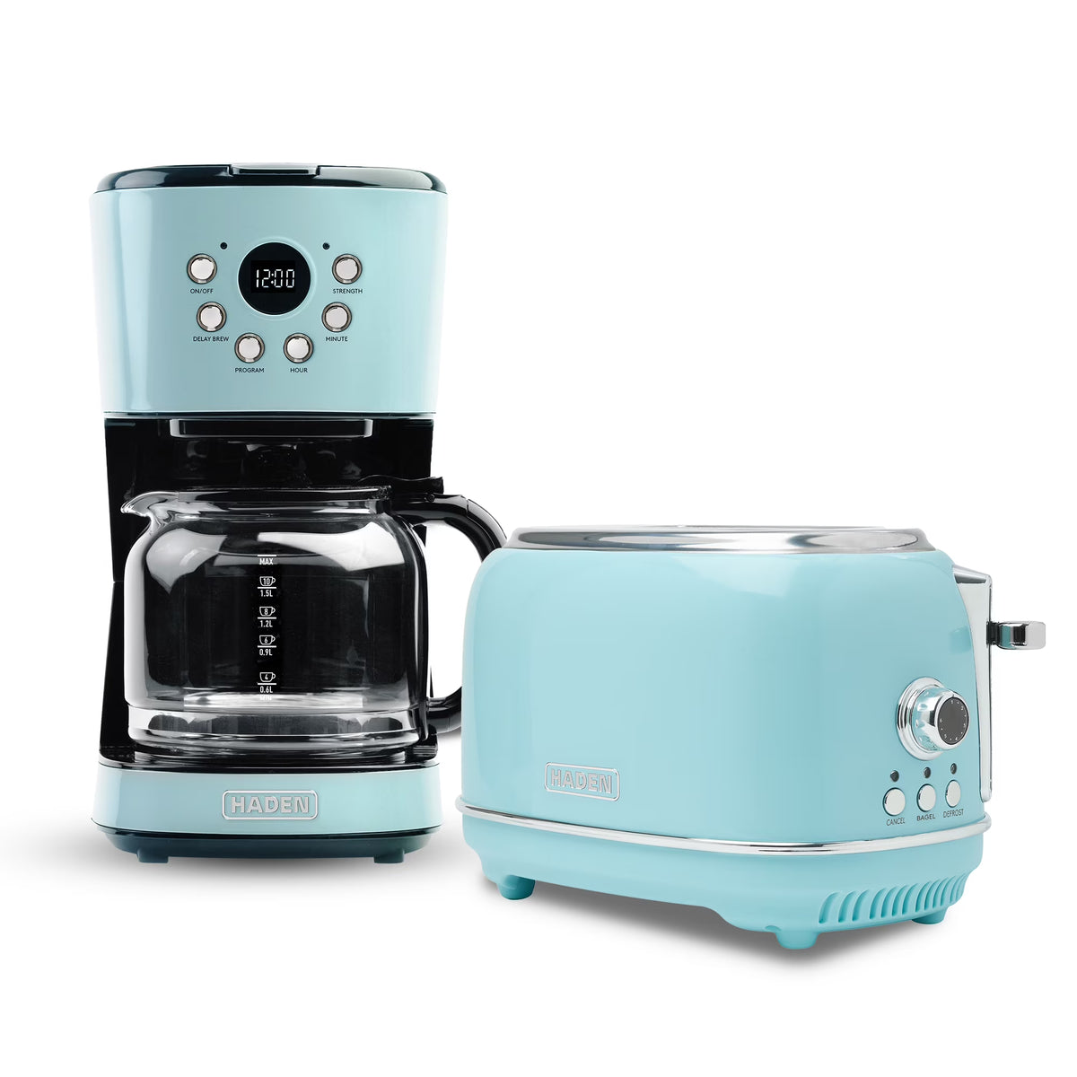 Haden 12 Cup Coffee Maker with 2 Slice Stainless Steel Bread Toaster, White