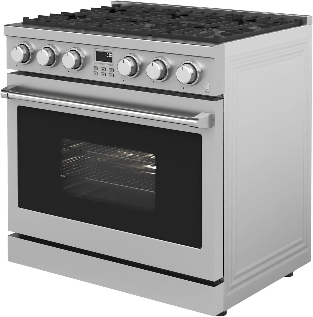 36 In. 6.0 Cu. Ft. Gas Freestanding Range with 6 Sealed Burners Gas Cooktop, Cast Iron Grates and Primary Convection Oven In Stainless Steel