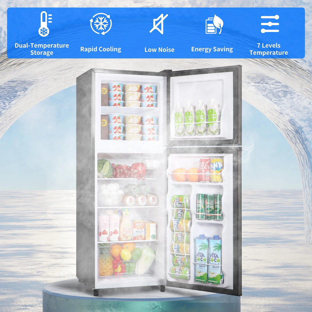 4.5 Cu. ft. Compact Refrigerator 2 Door with Freezer,5 Adjustable Thermostat & 4 Removable Glass Shelves