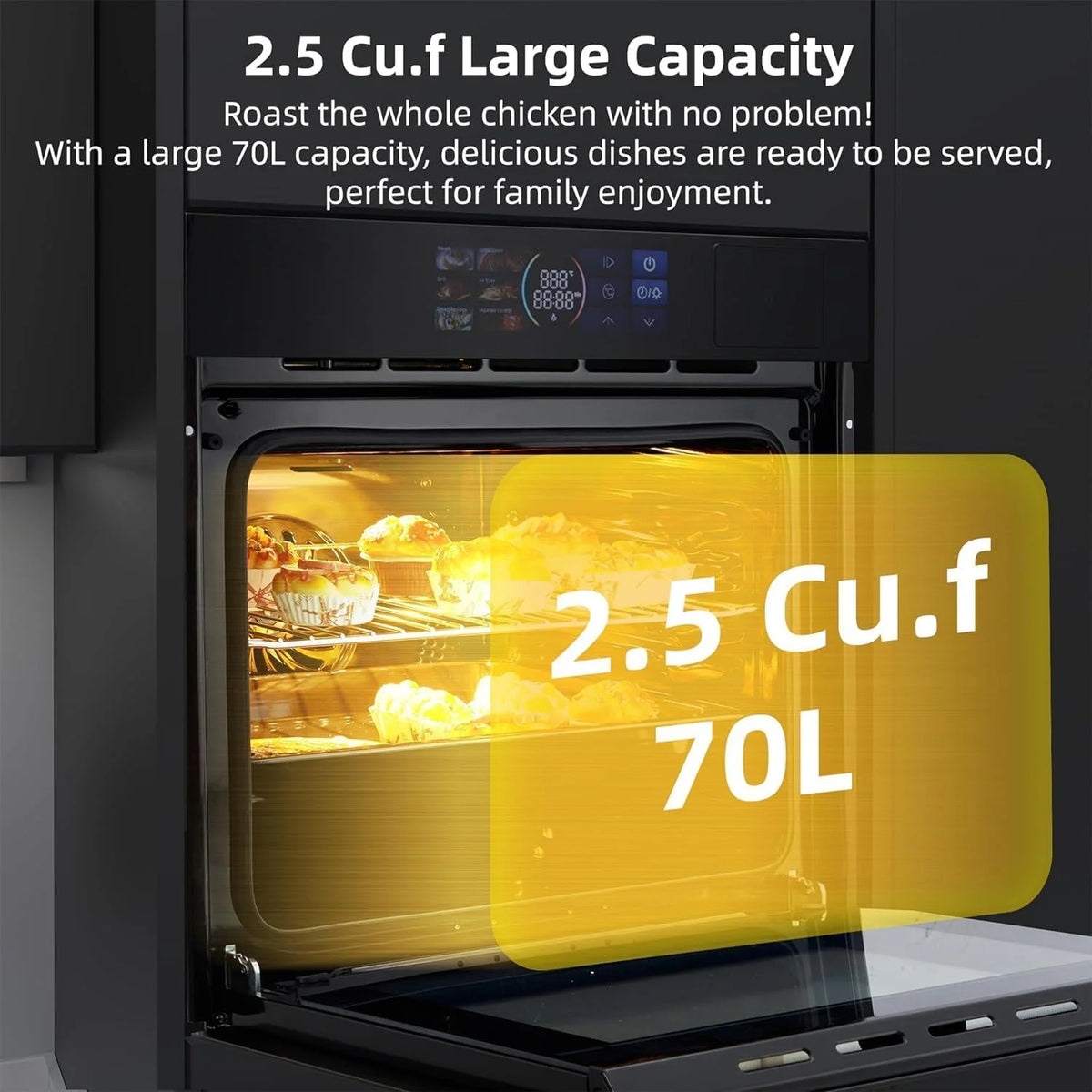 24" Built-in Electric Single Wall Oven, 2.47 Cu. Ft. Convection Wall Oven in Stainless Steel 3000W with 8 Baking Modes & 108 Automatic Recipes, Colorful LED Screen