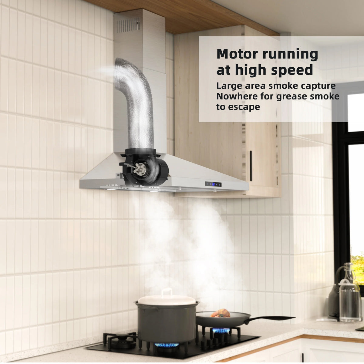 FIREGAS Range Hood 30 Inch, Stainless Steel Wall Mount Kitchen Hood with 3 Speed Exhaust Fan, Ducted/Ductless Convertible, Touch Control, Stove Vent Hood with 5-Layer Aluminium and Charcoal Filters