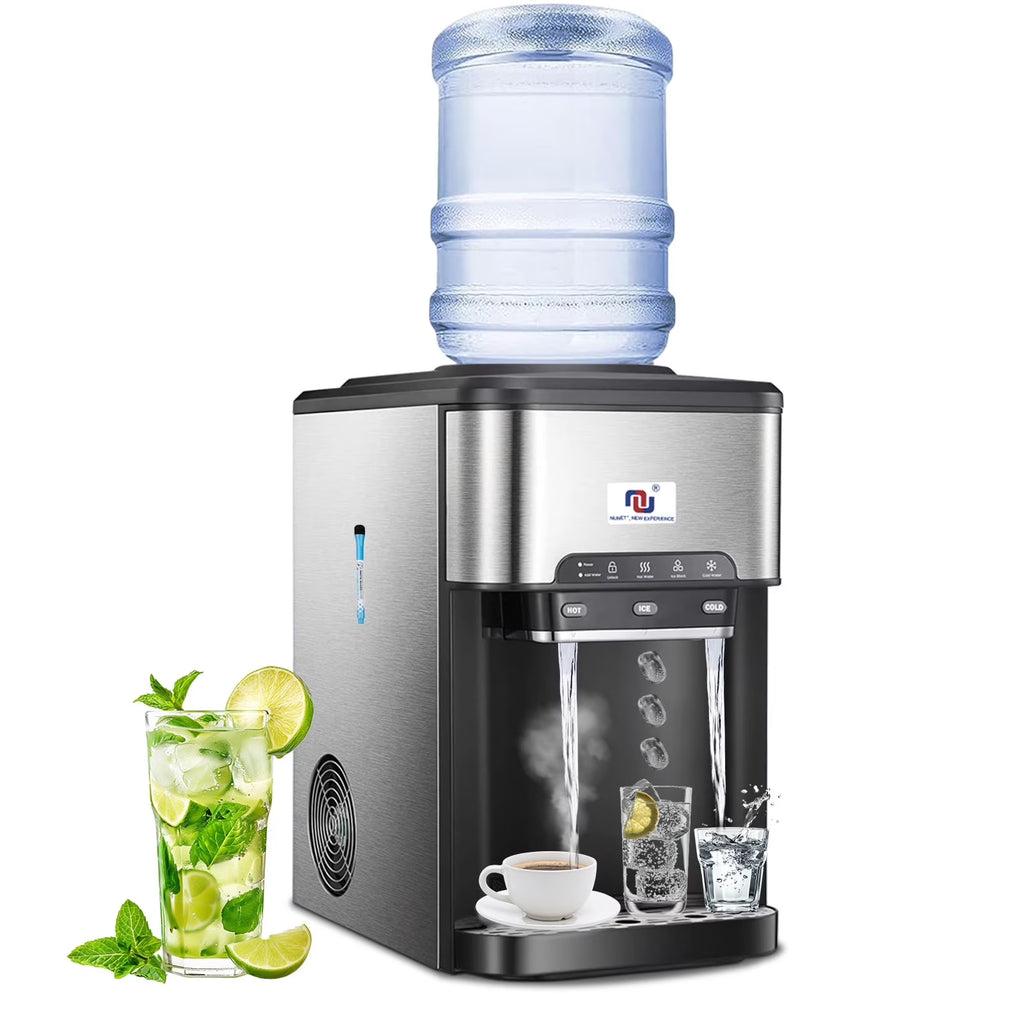 NUNET 3 in 1 Portable Ice Maker + Water Cooler Dispenser 5 Gallon with Child Safety Lock