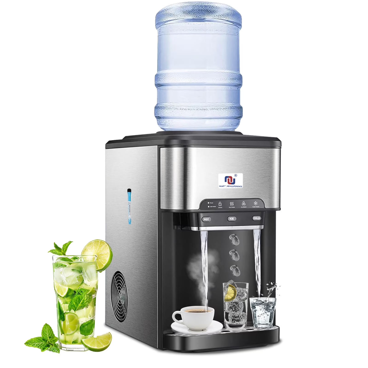 NUNET 3 in 1 Portable Ice Maker + Water Cooler Dispenser 5 Gallon with Child Safety Lock