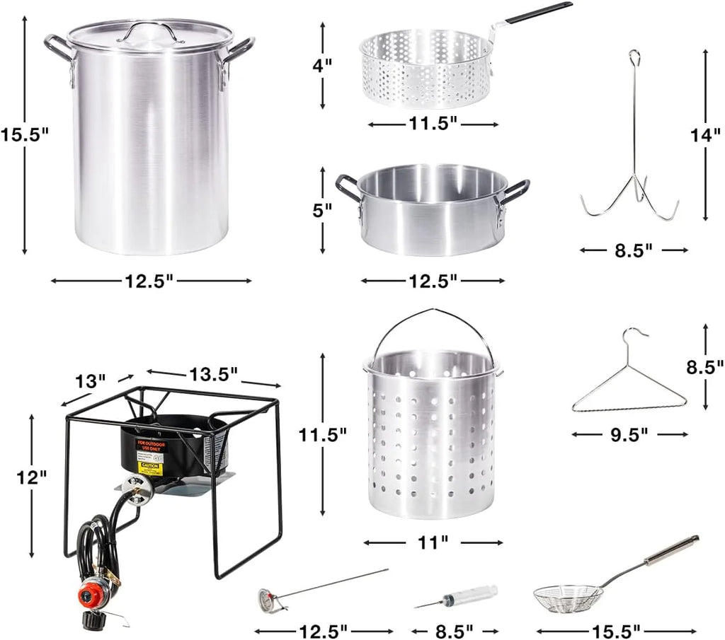 Barton 64 Qt. Aluminum Turkey Deep Fryer Pot With Injector Thermometer Kit and 100,000 BTU Outdoor Propane Stove Burner Stand for 28Lb Turkey, Outdoor Cooking Seafood Boiler Roaster Crawfish Boiling