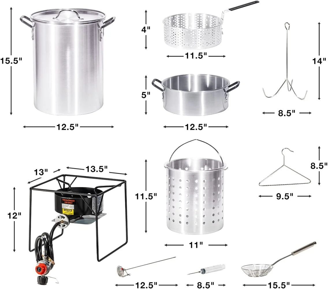 Barton 64 Qt. Aluminum Turkey Deep Fryer Pot With Injector Thermometer Kit and 100,000 BTU Outdoor Propane Stove Burner Stand for 28Lb Turkey, Outdoor Cooking Seafood Boiler Roaster Crawfish Boiling