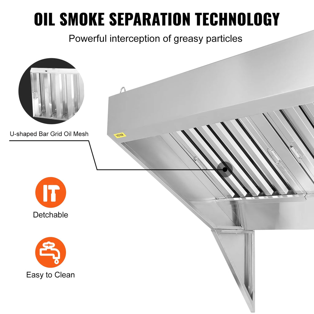 BENTISM Commercial Exhaust Hood 4ft Food Truck Hood Exhaust 201 Stainless Steel