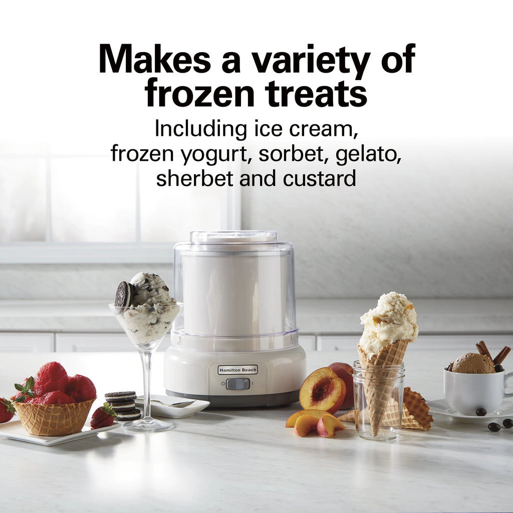 Hamilton Beach Electric Ice Cream Maker, Ice Cream Machine, 1.5 Quart Capacity, White