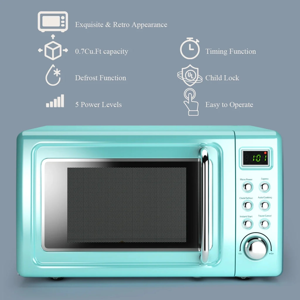 Costway 0.7Cu.ft Retro Countertop Microwave Oven 700W LED Display Glass Turntable Rose Gold