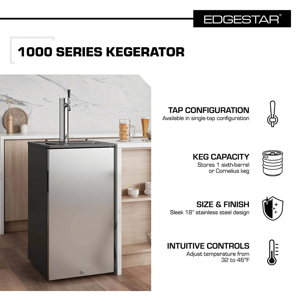 Edgestar Kc1000 18" Wide Kegerator - Stainless Steel
