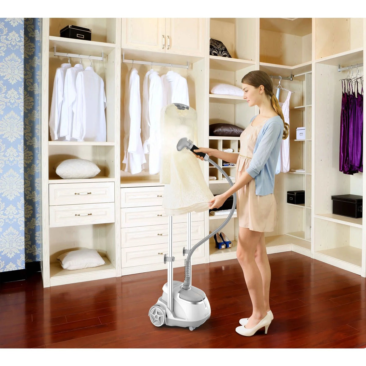 SALAV? GS45-DJ Professional Series Dual Bar Garment Steamer with Foot Pedals, Silver