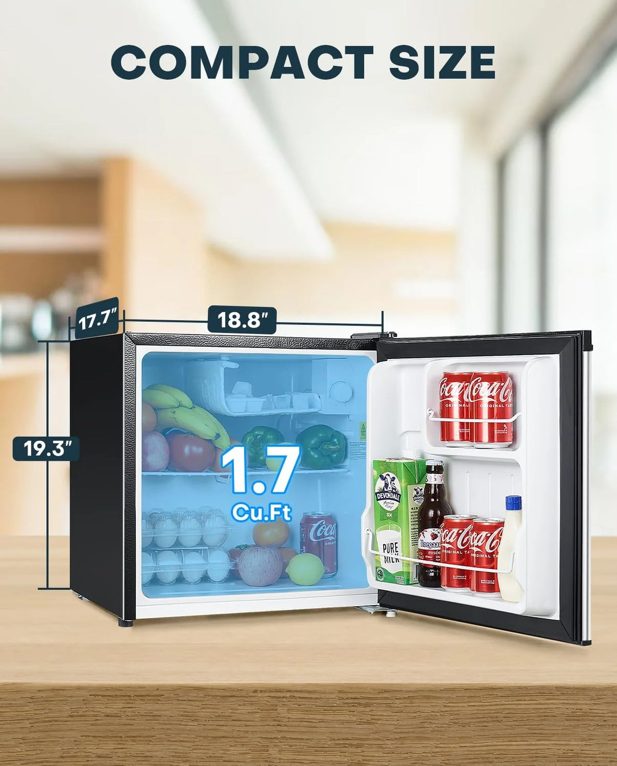 Upstreman 1.7 Cu.ft Mini Fridge with Freezer, Dorm Essentials, Adjustable Thermostat, Energy Saving, Low Noise, Single Door Compact Refrigerator for Dorm, Office, Bedroom, Blue-FR17