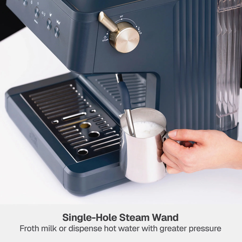 Thyme & Table Barista Grade Espresso Machine with 15-Bar Pressure, Conical Burr Grinder and Steam Wand, Sand White