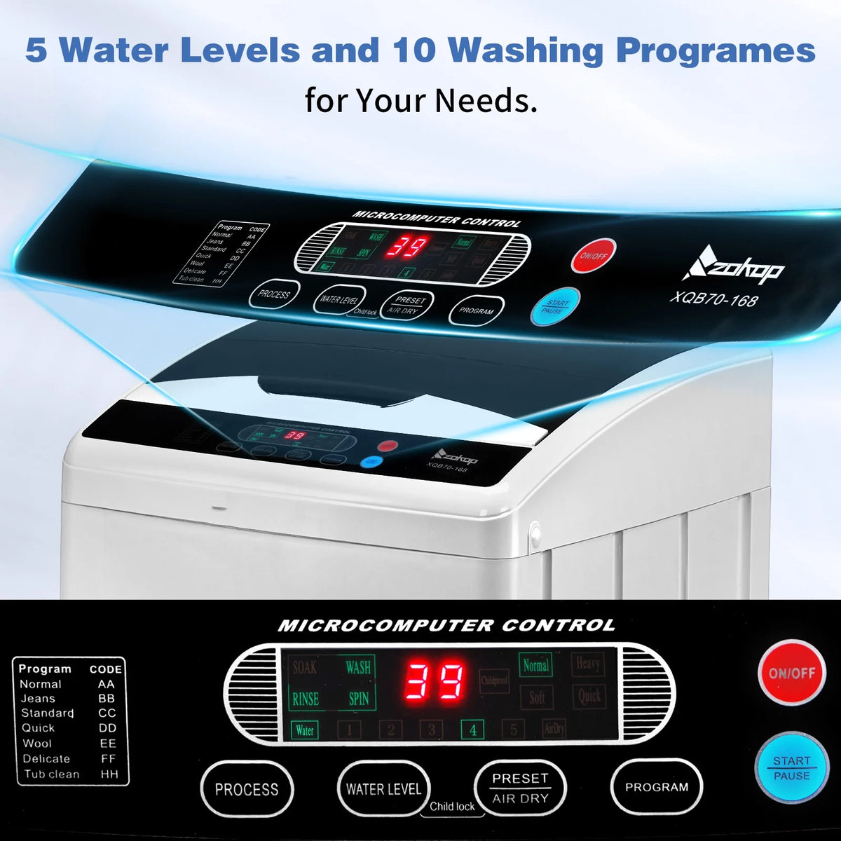 UbesGoo 15.6LBS Portable Washing Machine, Full-Automatic Electric Laundry Machine with Stainless Steel Drum,Compact Washer, Washer and Dryer Combo with Drain Pump for Apartment, Dorms, RV