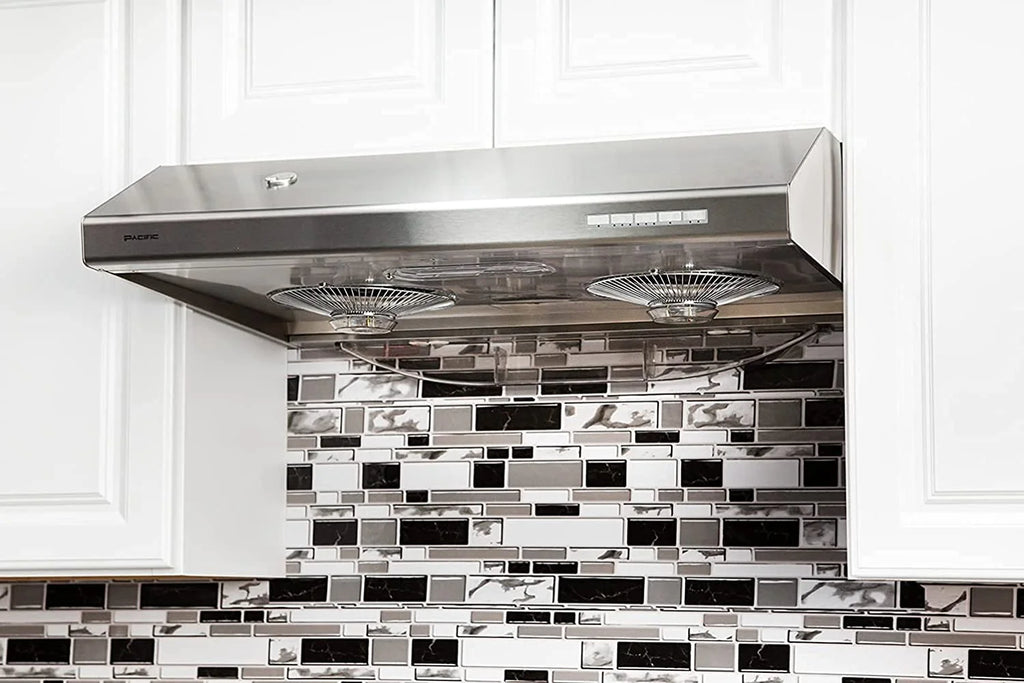 Pacific Kitchen Vent Hood AC3000BS �C 30 Inch Under Cabinet Range Hood �C Filterless Modern Stainless Steel Hood Vent with 900 CFM Suction, Dual Fans, LED Touch Controls and Auto-Clean Function