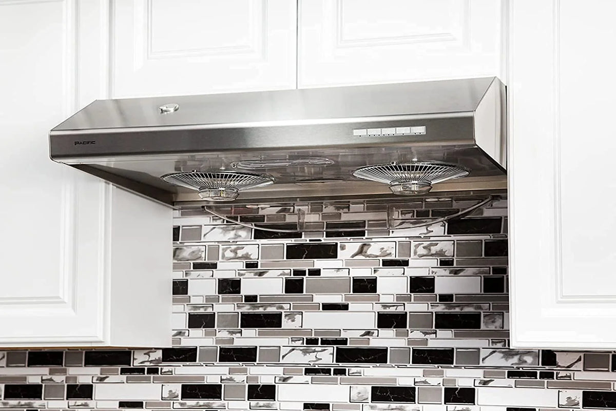 Pacific Kitchen Vent Hood AC3000BS �C 30 Inch Under Cabinet Range Hood �C Filterless Modern Stainless Steel Hood Vent with 900 CFM Suction, Dual Fans, LED Touch Controls and Auto-Clean Function