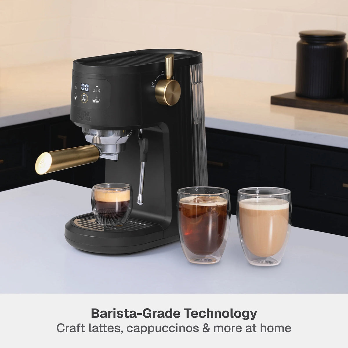 Thyme & Table Barista Mini Espresso Machine with 15-Bar Pressure and Steam Wand, Sand White