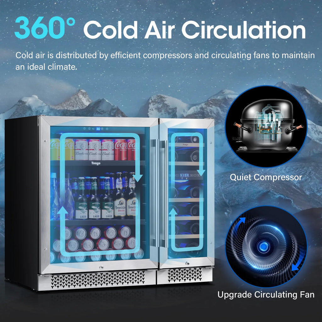 Yeego 30" Wine and Beverage Refrigerator,Two 15" Wine and Beverage Cooler Under Counter or Freestanding, Hold 33 Bottles and 80 Cans(Two Pack)
