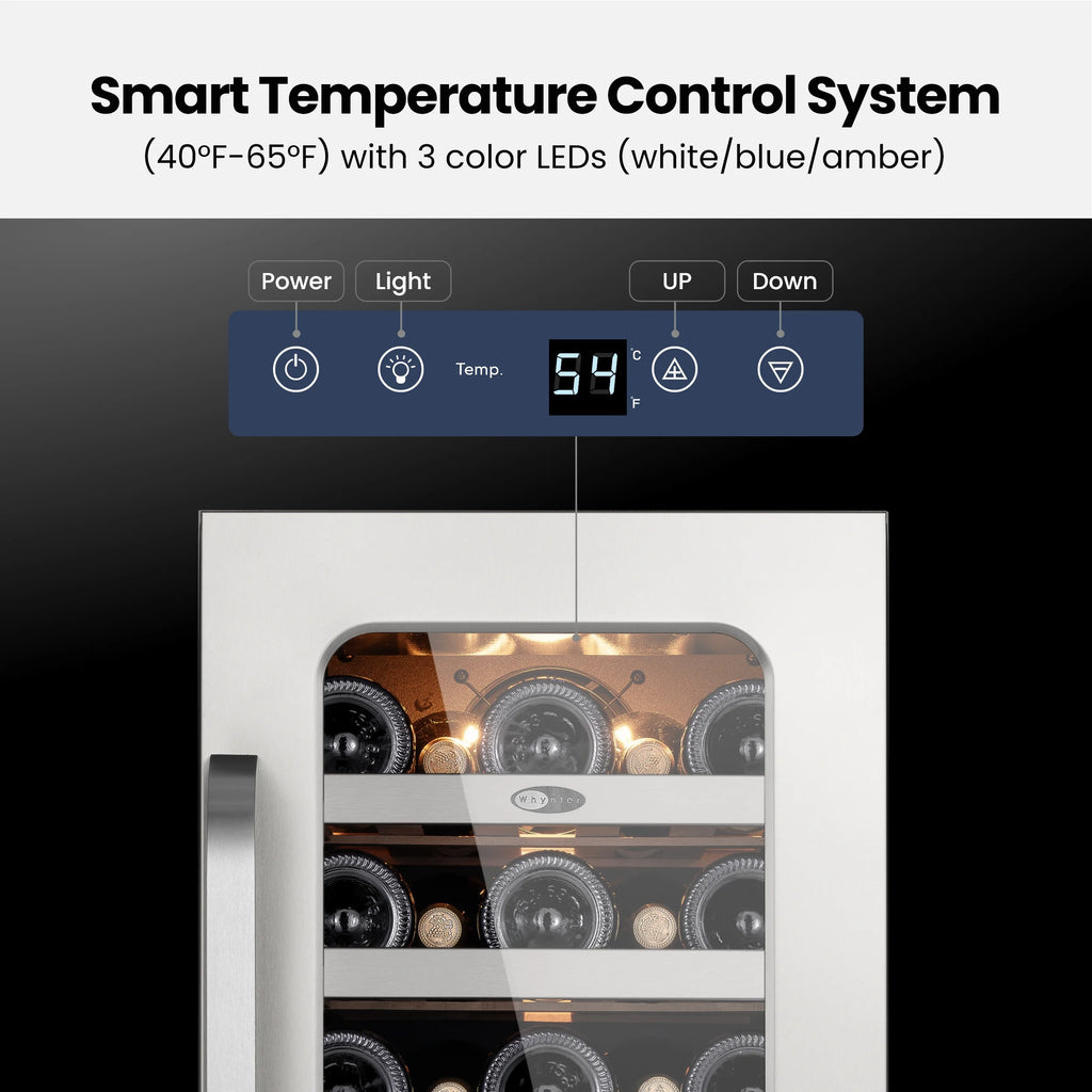 Whynter 15 Inch Wine Fridge Cooler - 33 Bottles Wine Fridge with Glass Door, Small Wine Refrigerator with 3 LED Light Built-in for Home Bar Kitchen