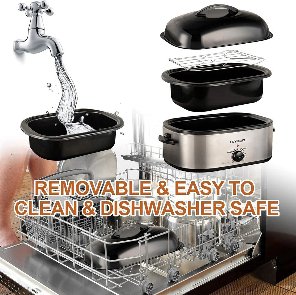 20 Quart Electric Roaster Oven, Turkey Roaster Electric, Roaster Oven Buffet, Selfbasting Lid, Removable Pan, Full-Range Temperature Control Cool-Touch Handles, Turkey Roaster, Black