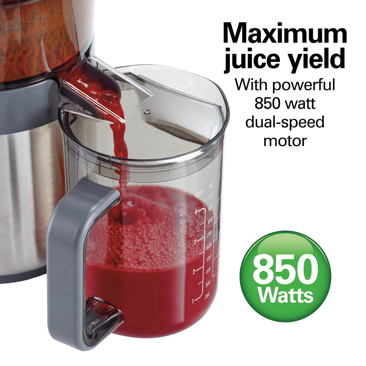 Hamilton Beach Big Mouth Easy Clean Juicer Machine for Fruits and Vegetables with Extra Large Chute, Extractor de Jugos, Stainless Steel