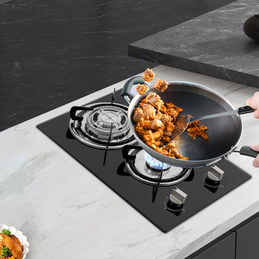 2 Burner Modern Gas Cooktop Gas Stove Top with 2 Burner Black 20.47*12.6 in