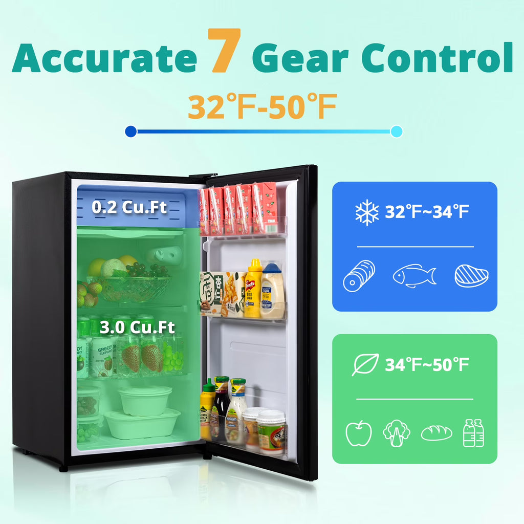 Smeta 3.2 Cu ft Compact Refrigerator 115V Quiet Fridge Fresh Food Energy Saving Home Office Bedroom