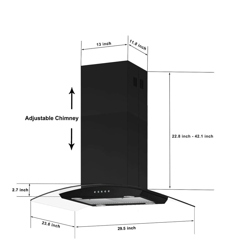 "Joeaonz 30"" Island Mount Range Hood, Stainless Steel, LED Bulbs, Easy-Clean Filters, 120V"