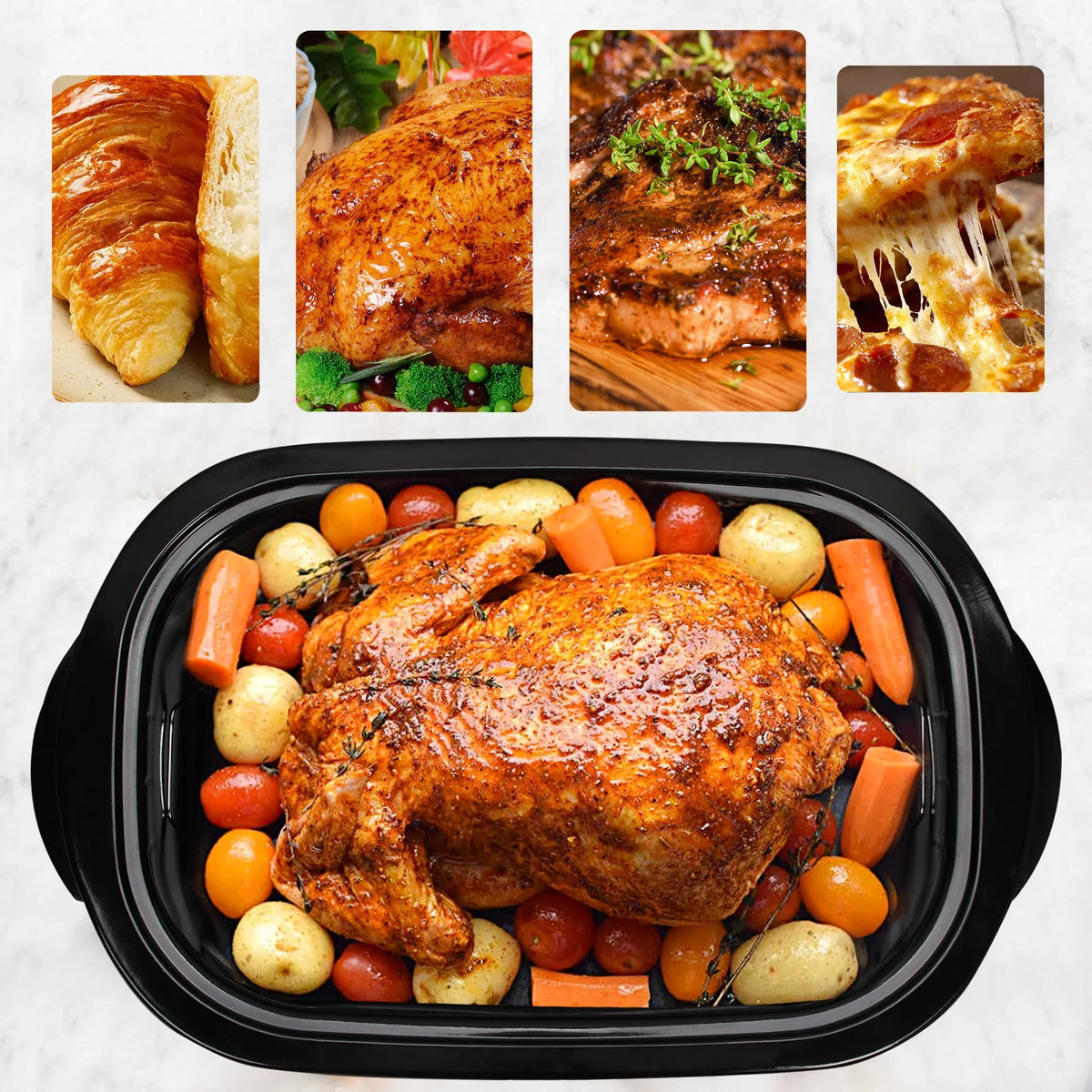 Superjoe 26QT Electric Roaster Oven, Stainless Steel, Self-Basting Lid Removable Insert Pot, Black