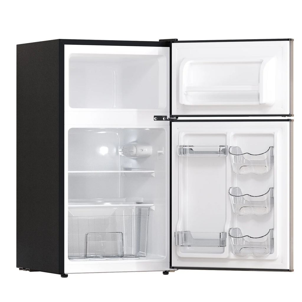Frestec 2-Door Mini Fridge - 3.2 Cu Ft, Energy Star Rated, Perfect for Dorm or Apartment,Stainless Steel