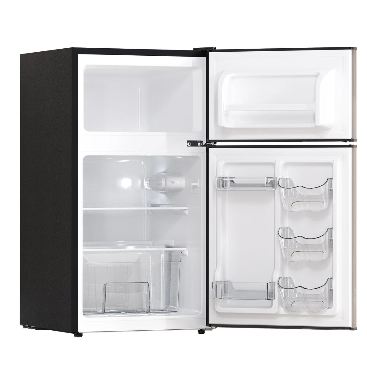 Frestec 3.2 Cu ft Two Door Mini Fridge with Freezer, Stainless Steel, E-Star
