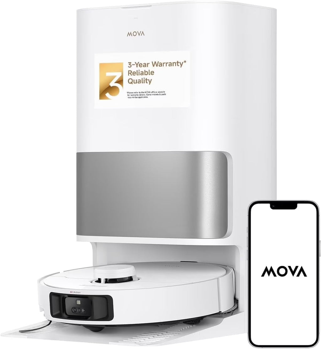 MOVA Robot P10 Pro Ultra Vacuum and Mop,  13,000Pa Suction 140°F Hot Water Auto Mop Washing & Drying, Dual Spinning Extenable Mop,10.5mm Lifting for Carpet, 360°Obstacle Avoidance, App Control