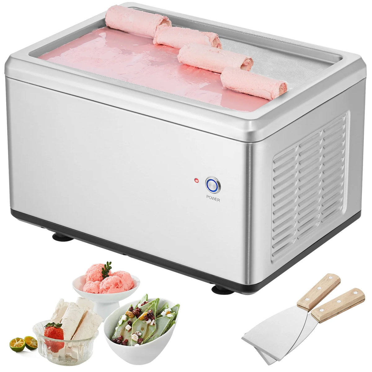 KFFKFF Fried Ice Cream Roll Machine - A Rolled Ice Cream Maker with a 19.3 x 14.9 Inch Pan