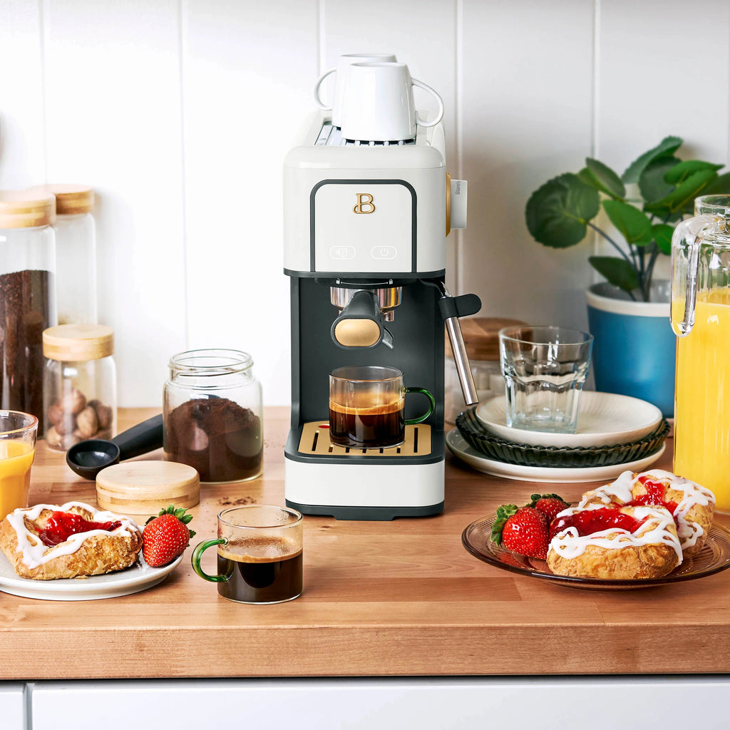 Beautiful Slim Espresso Machine with 20-Bar Pressure, Black Sesame by Drew Barrymore