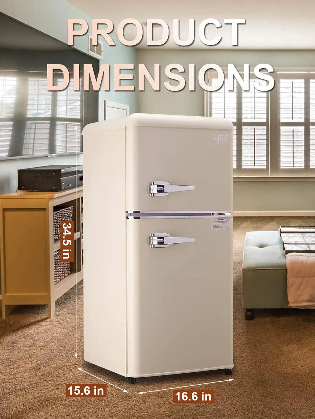 KRIB BLING 3.2 Cubic Feet Double Door Mini Fridge with Freezer, Mini Compact Refrigerator 2 Doors for Dorm, Office, Apartment, RV, Bedroom, Black
