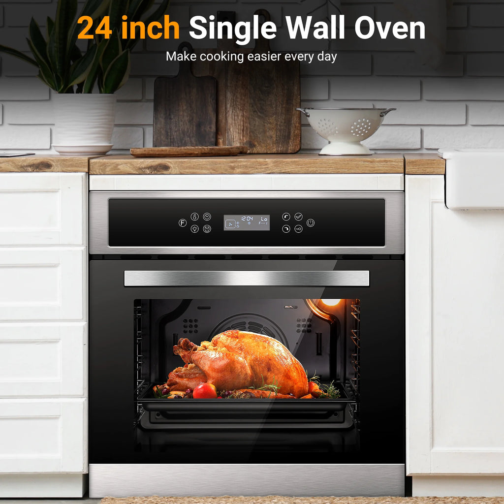 24" Electric Single Wall Oven 2.5 Cu.ft Convection Stainless Steel Built-in Electric Ovens with 11 Functions, 8 Automatic Recipes, 2800W, 240V, Upgraded