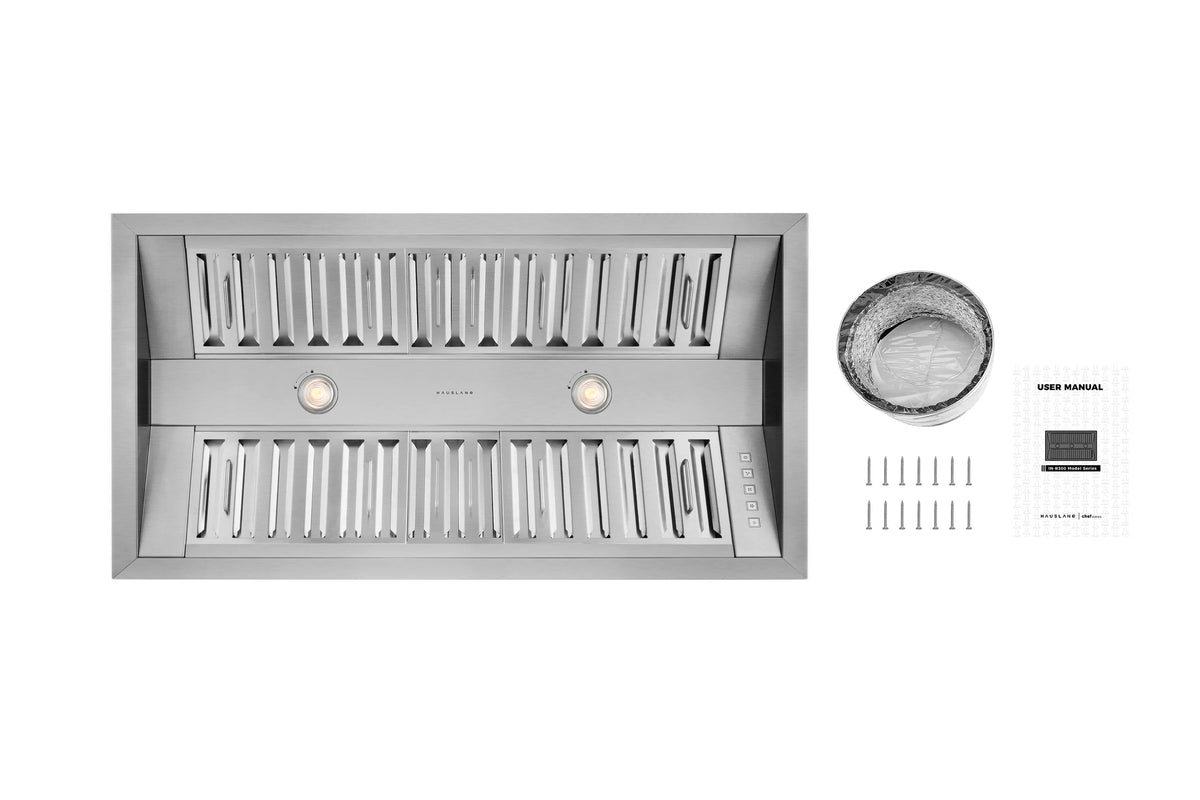 Hauslane | Pro-Style 40�� IN-R300 Built-In Range Hood, 21�� Deep | Low Noise Performance | Contemporary Design, Full-Size Handles, Professional-Grade Baffle Filters & Grease Tray, LED