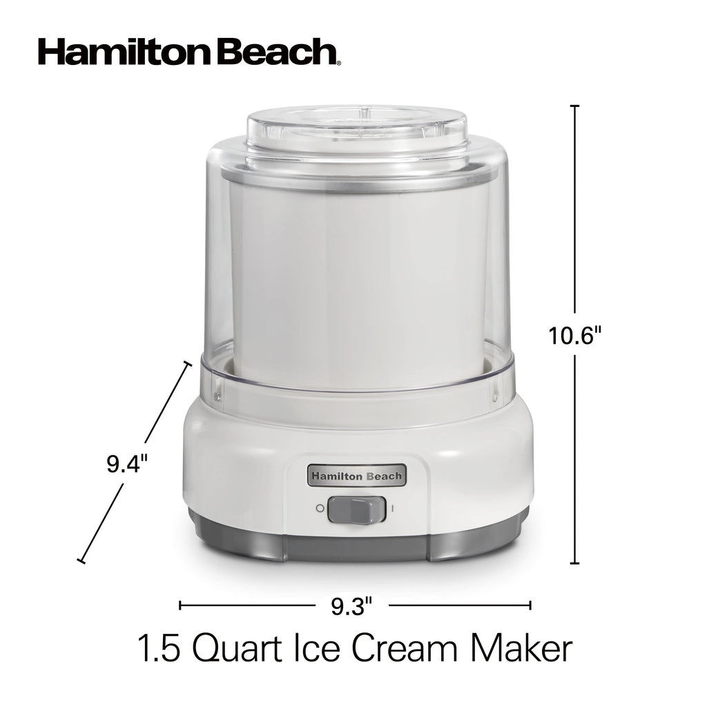 Hamilton Beach Electric Ice Cream Maker, Ice Cream Machine, 1.5 Quart Capacity, White