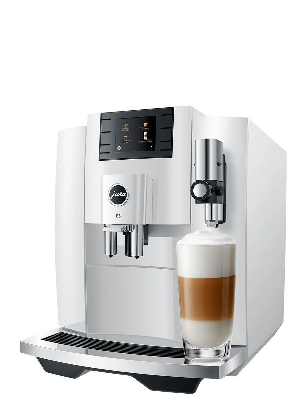 Jura E8 Automatic Espresso Machine (White) with Smart Filter Cartridge, and Glass Milk Container