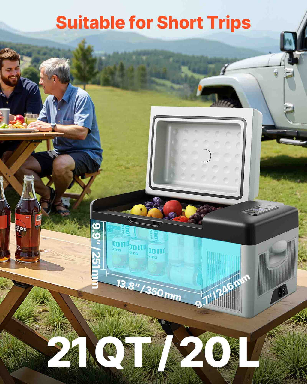KFFKFF car refrigerator 22qt, 12 volt single zone portable refrigerator, 12/24 volt dc and 110-240 volt ac compressor cooler, refrigeration range -4�H refrigeration range, suitable for cars, trucks