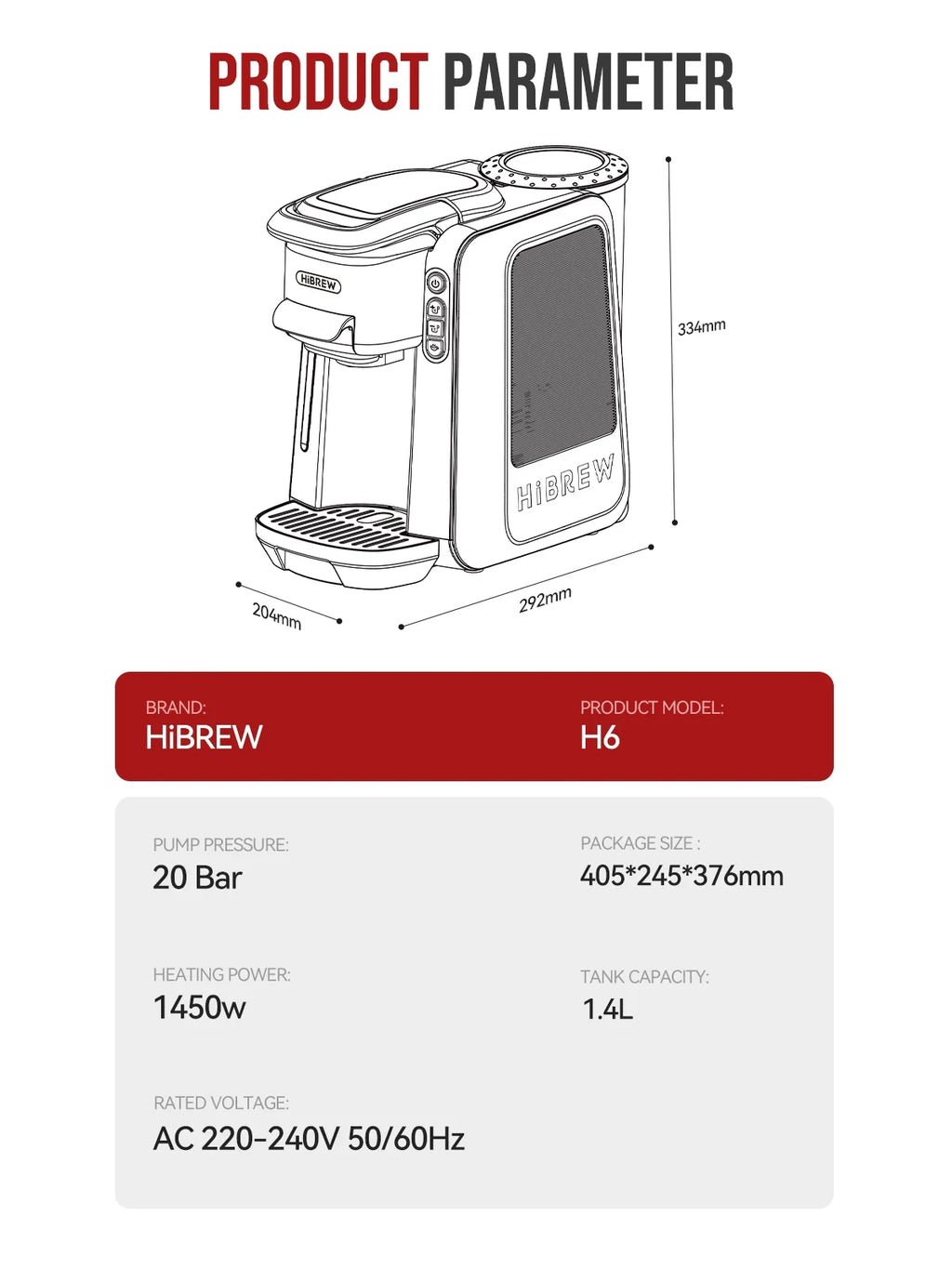HiBREW 6-in-1 Capsule Coffee Maker & Espresso Machine �C Multi-Compatible, Hot/Cold Brew, 9 Temp Settings H6