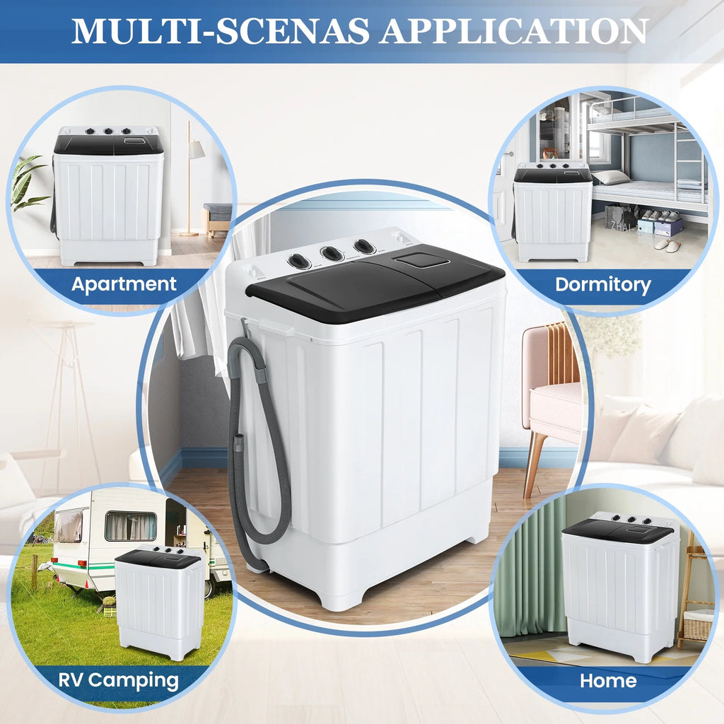 Veeboto Portable Washing Machine, 30LBS Twin Tub Mini Compact Laundry 19lbs Washer/11lbs Spinner with Drain Pump & Time Control Washer Spinner Combo, White