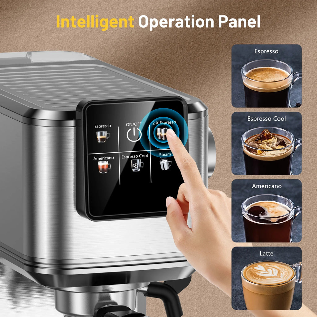 Espresso Machine 20Bar, Hot & Iced Coffee Machine with Rapid Cold Brew, Espresso Maker with Steam Wand, Touch Screen with 37oz Water Tank for Latte, Cappuccino, Gift for Coffee Lover