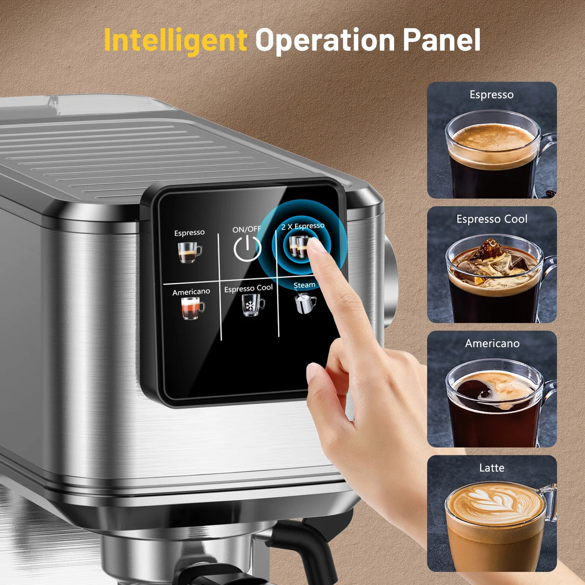 Espresso Machine 20Bar, Hot & Iced Coffee Machine with Rapid Cold Brew, Espresso Maker with Steam Wand, Touch Screen with 37oz Water Tank for Latte, Cappuccino, Gift for Coffee Lover