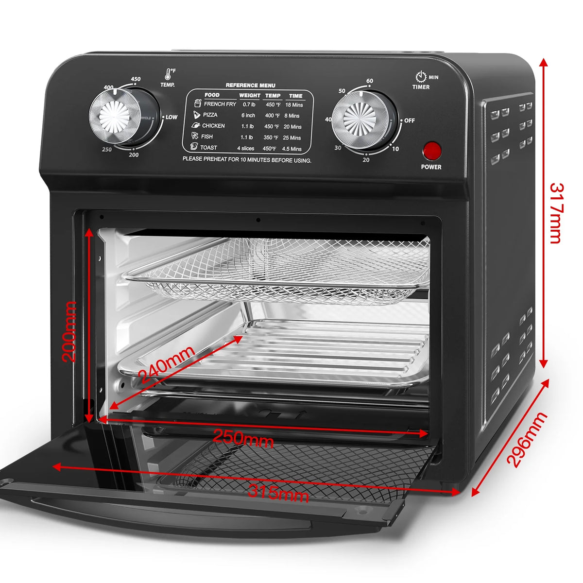 PlumChef 13 Quart 4 Slices Air Fryer Convection Toaster Oven, 1500W, 7 in 1 Multifunction with Roast, Bake, Grill, Broil, Toast, Dehydrate, Defrost, Stainless Steel