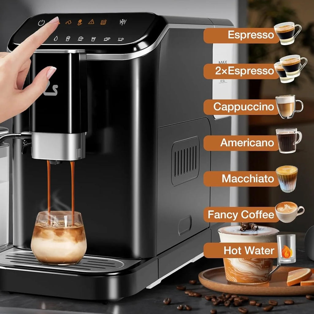 Riedhoff Fully Automatic Espresso Machine CM9002, 1350 W, Touch Screen with 1.5 L Water Tank, Black