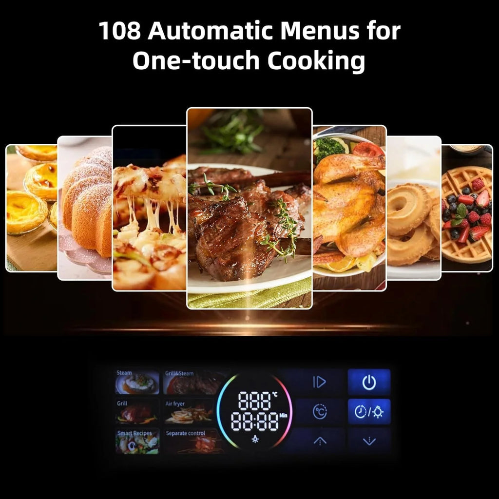 24" Built-in Electric Single Wall Oven, 2.47 Cu. Ft. Convection Wall Oven in Stainless Steel 3000W with 8 Baking Modes & 108 Automatic Recipes, Colorful LED Screen
