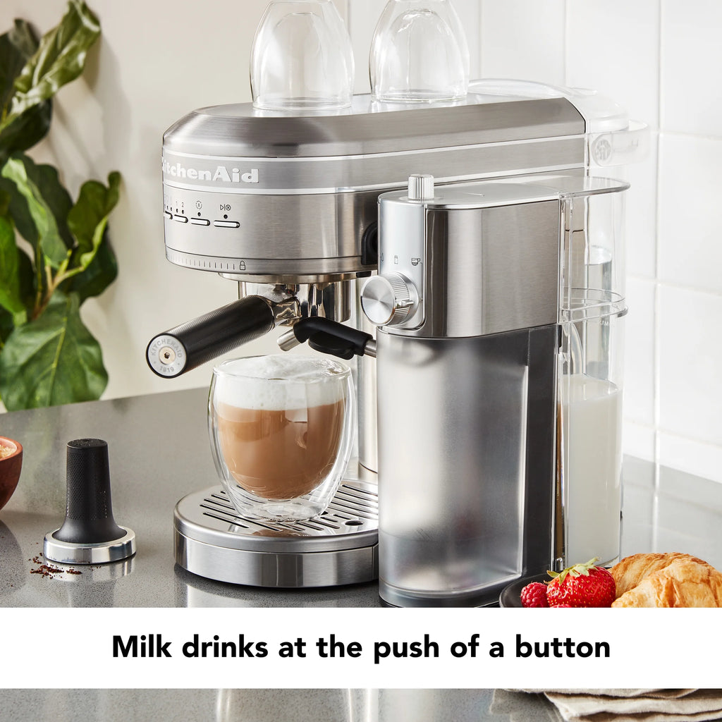 KitchenAid Metal Semi-Automatic Espresso Machine and Automatic Milk Frother Attachment Bundle