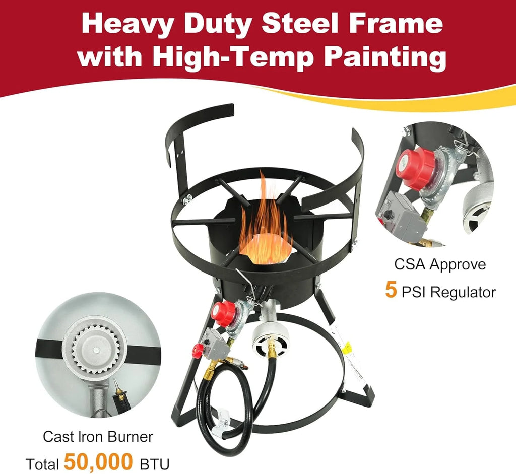 Red Mountain Valley 30 Qt Outdoor Camping Turkey Fryer with Basket, Large Outdoor Propane Cooking Equipment for Turkey, Chicken Wings, Fish and Seafood,.50,000 BTU Burner