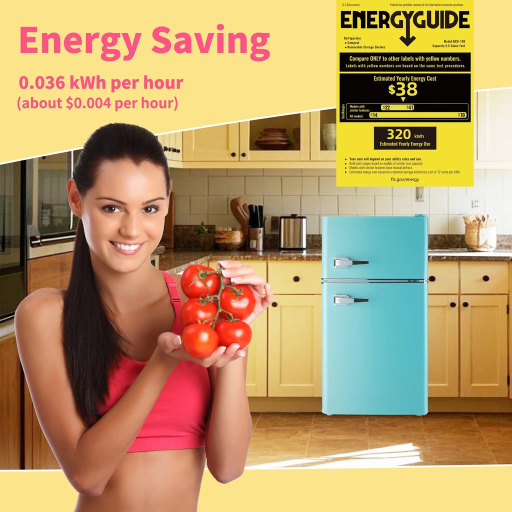 Mini Refrigerator with Double Door/3.5Cu.ft/Freezer,for Gameroom/Bedroom/Apartment/Dorm,Blue